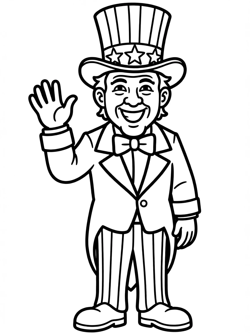 A cartoon-style drawing of a cheerful Uncle Sam.