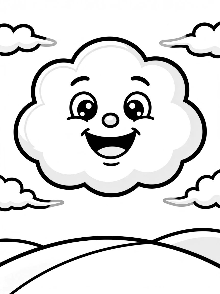 A cute drawing of a foggy cloud with a happy face.