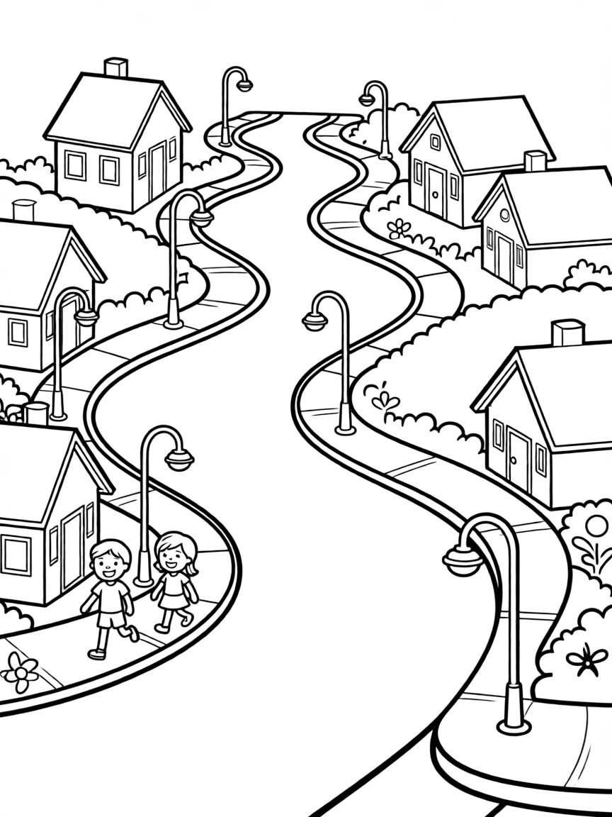 A drawing of a simplified curvy Lombard Street.