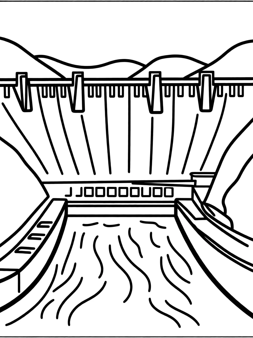 A simple outline of Hoover Dam, Nevada, USA.