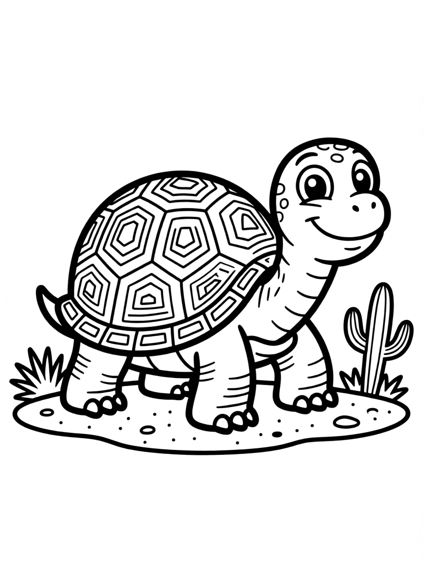 A cartoon-style drawing of a friendly desert tortoise.