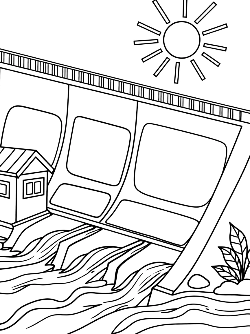 A simplified drawing of a giant concrete dam wall.