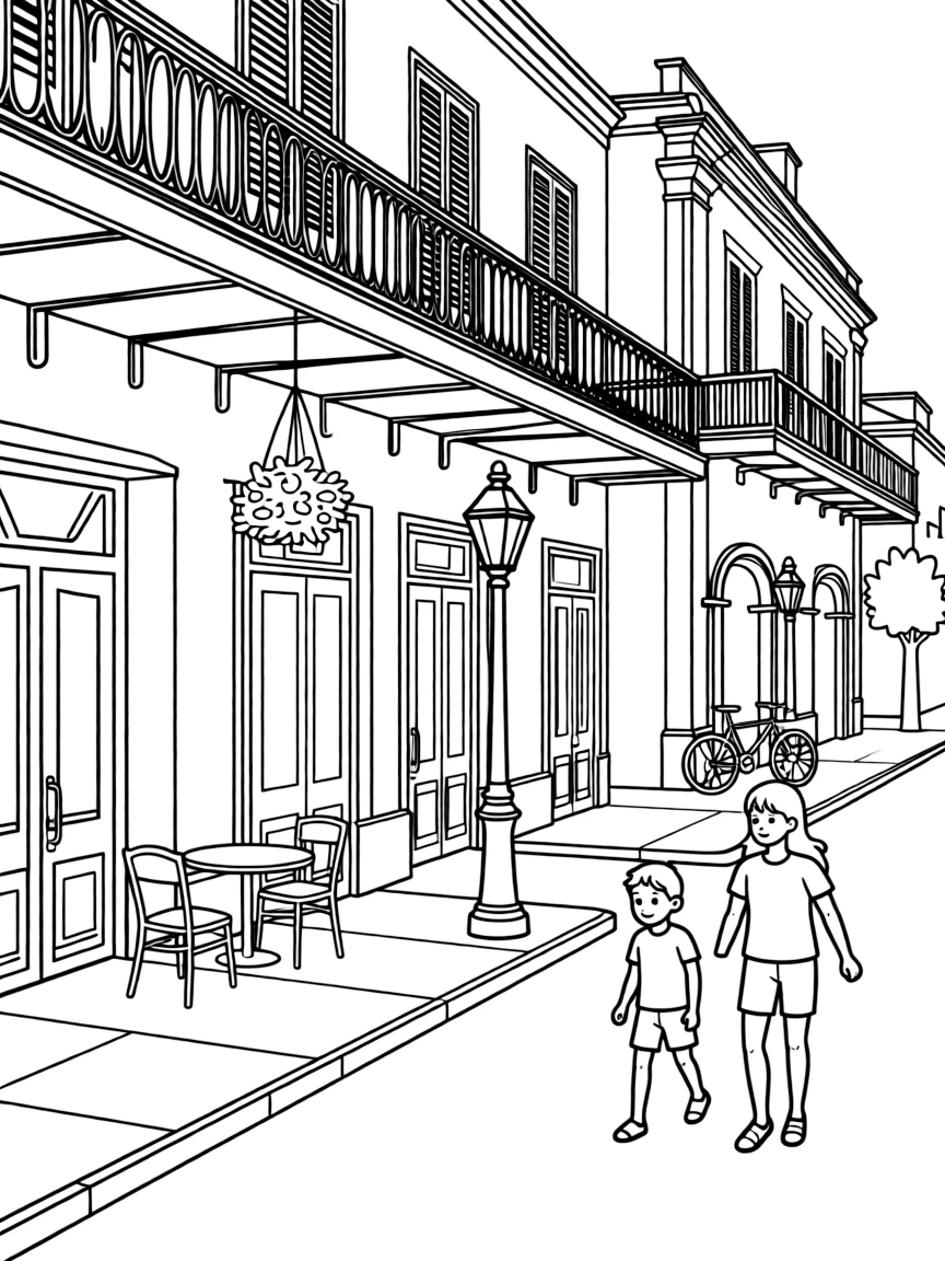 A simple outline of the French Quarter, New Orleans, USA.