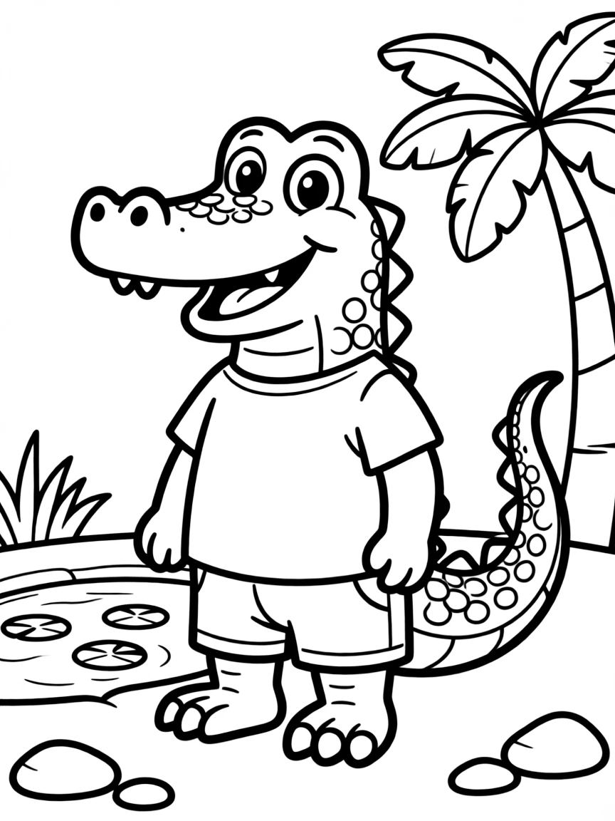 A cartoon-style drawing of a friendly alligator.