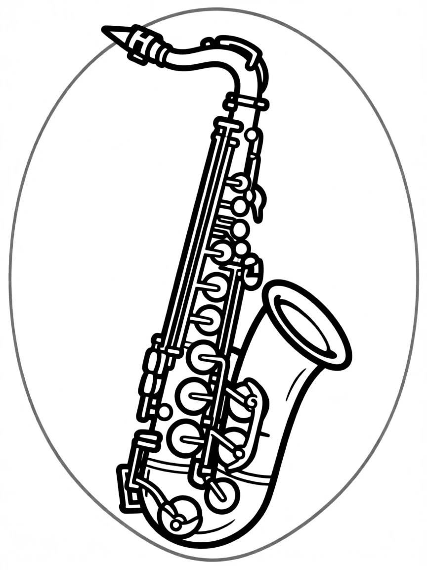 A simplified drawing of a musical saxophone.