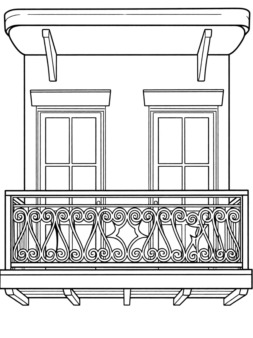 A simple outline of a New Orleans balcony.