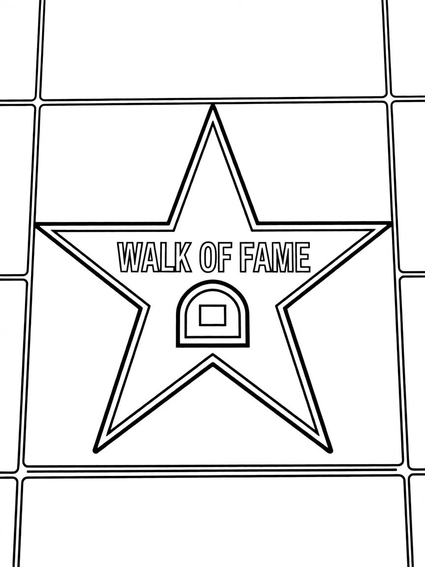 A simplified drawing of a star on the Walk of Fame.