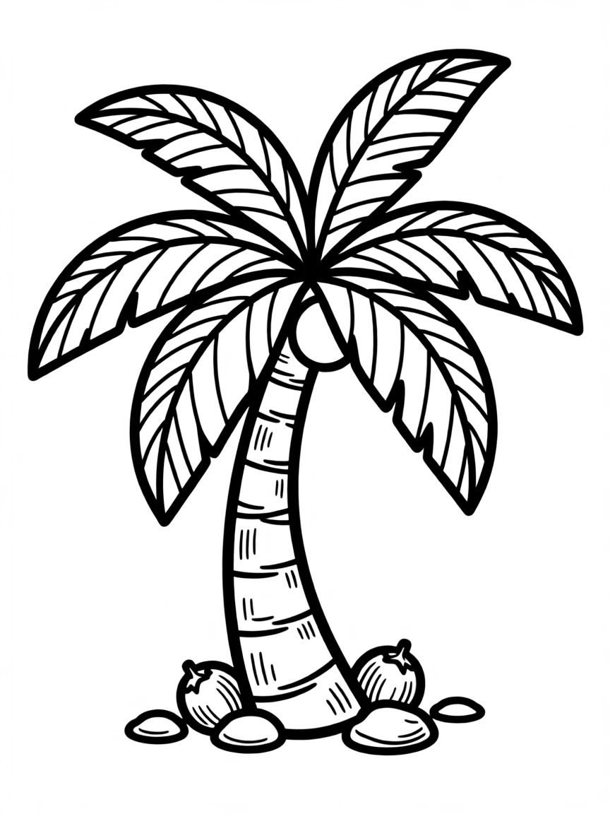 A cute drawing of a small palm tree.