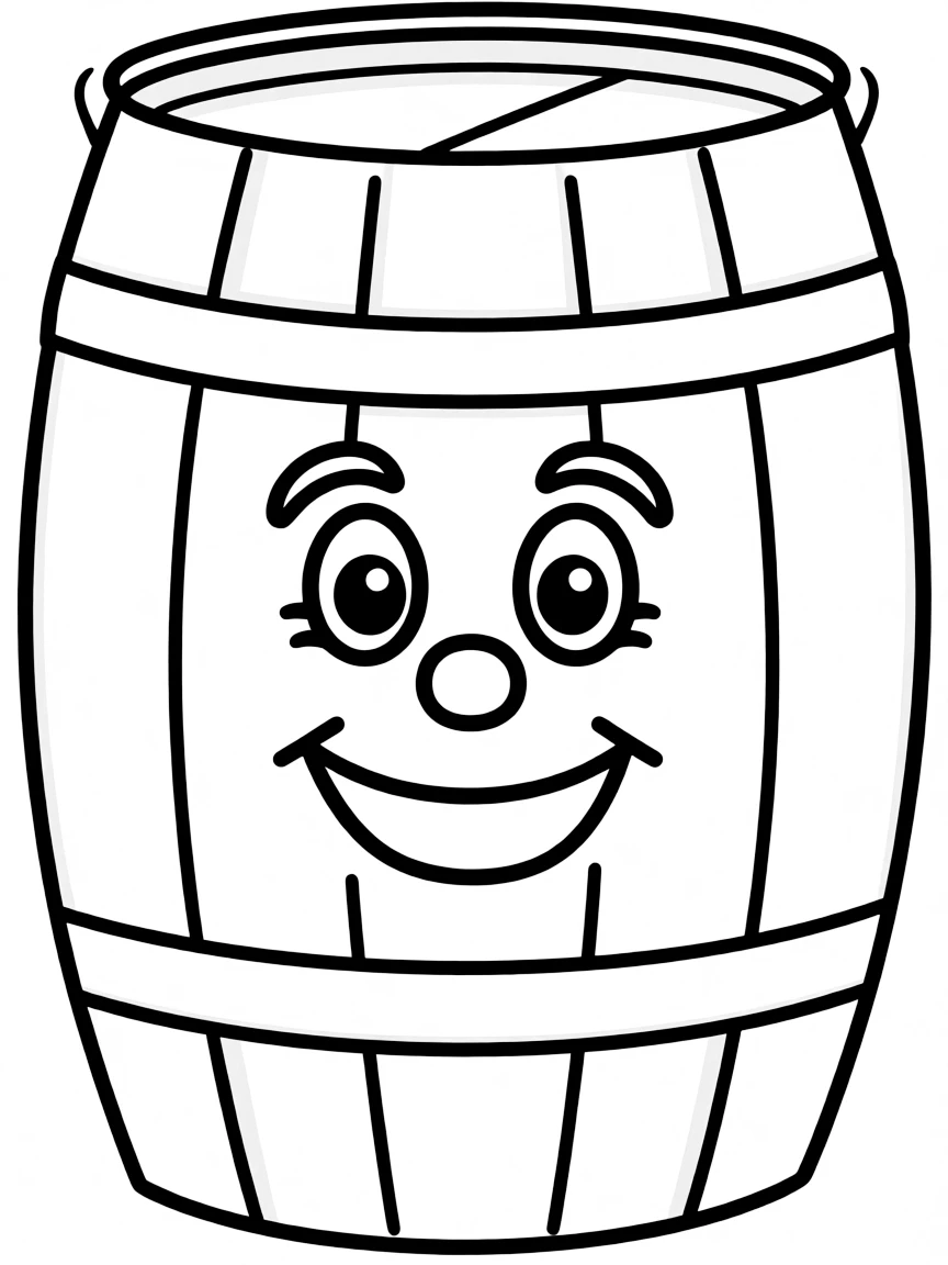 A simple outline of a barrel with a happy face.