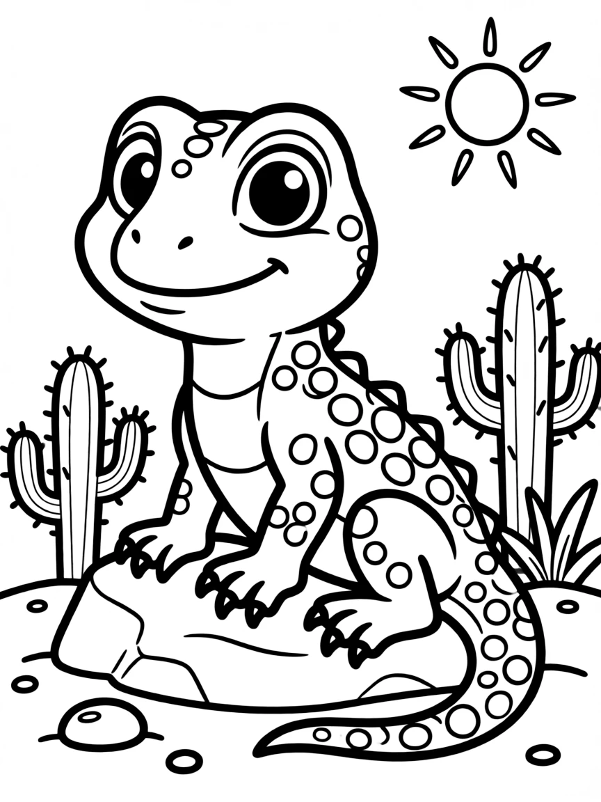 A cartoon-style drawing of a friendly desert lizard.