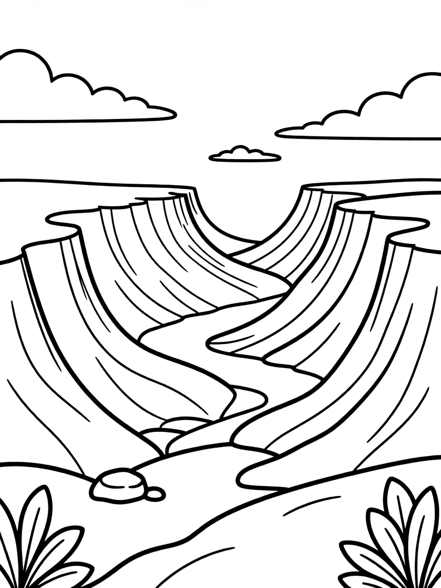 A simplified drawing of a vast canyon landscape.