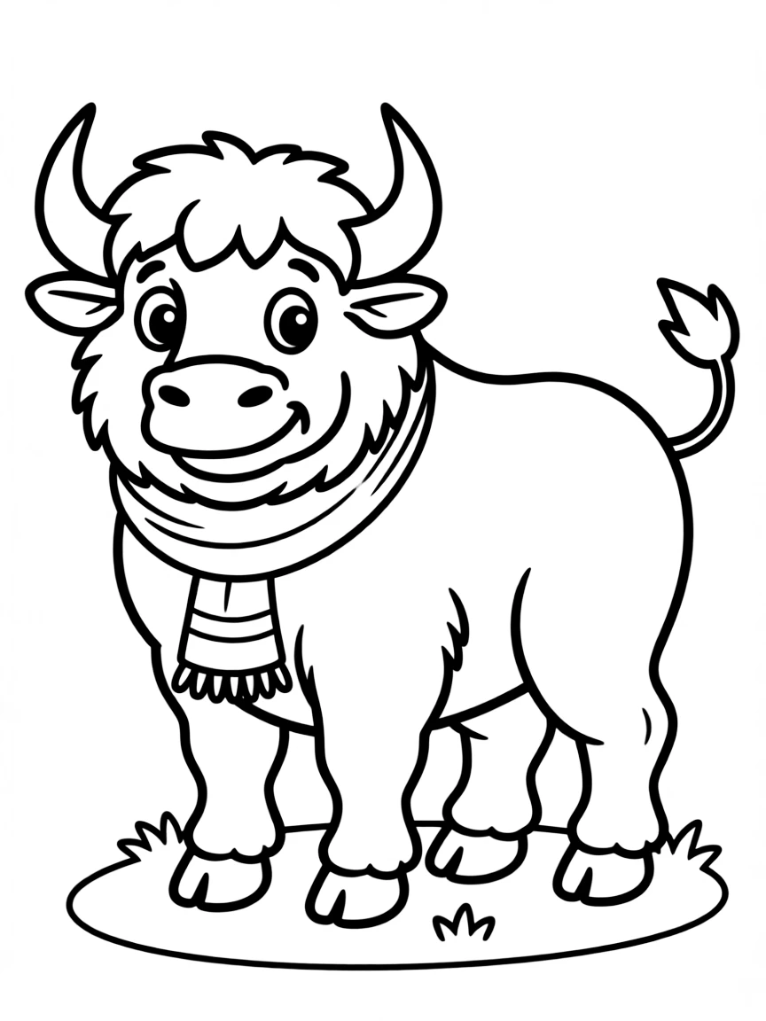 A cartoon-style drawing of a friendly bison.