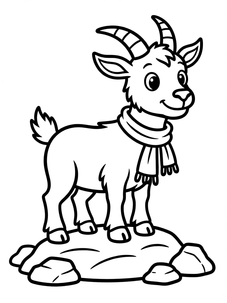 A cartoon-style drawing of a friendly mountain goat.