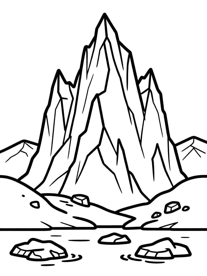 A simplified drawing of a towering glacier.