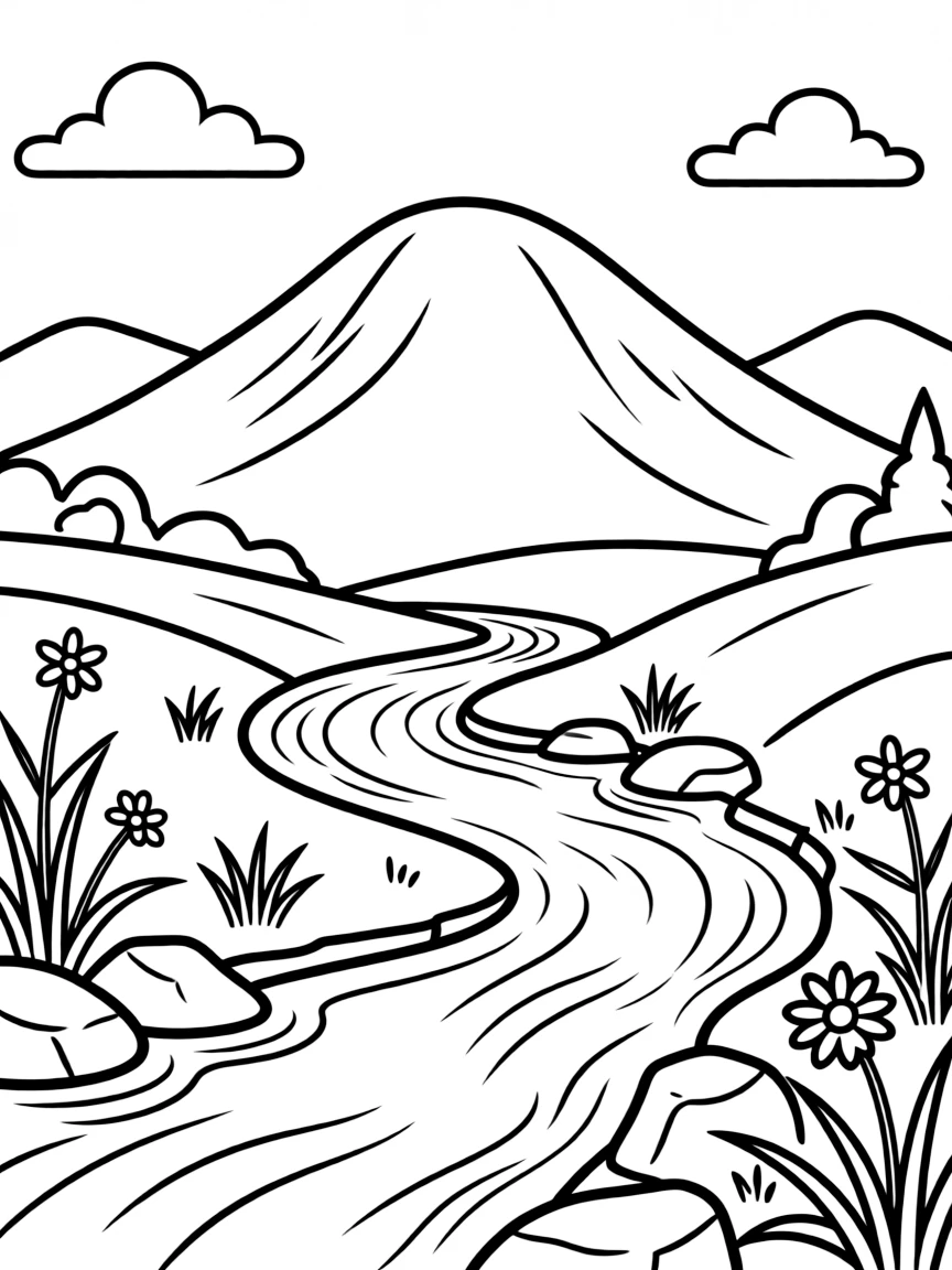 A simple outline of a mountain stream.