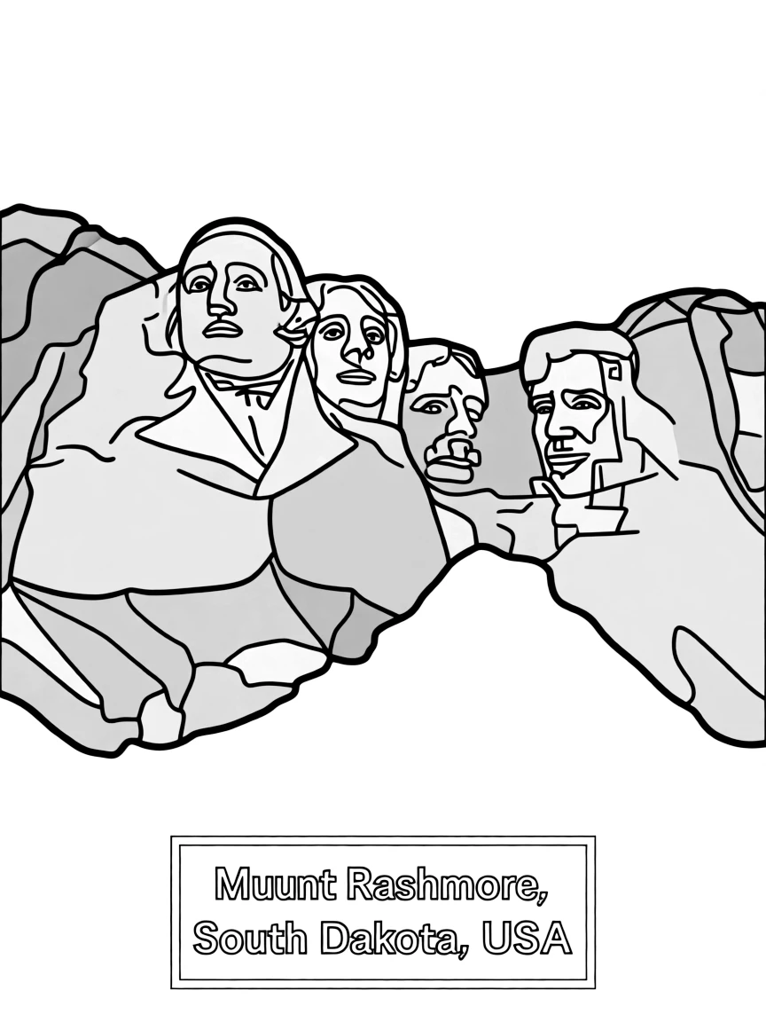 A simple outline of Mount Rushmore, South Dakota, USA.