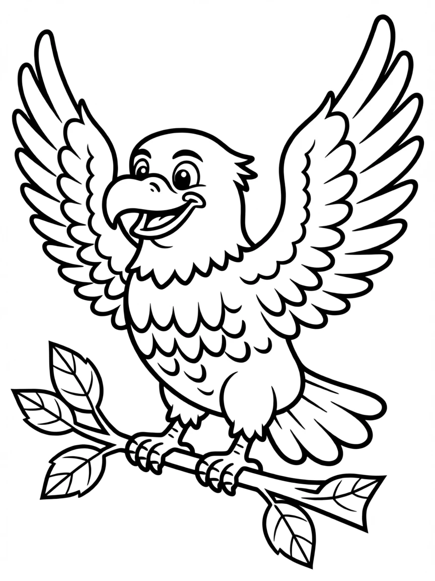 A cartoon-style drawing of a friendly bald eagle.