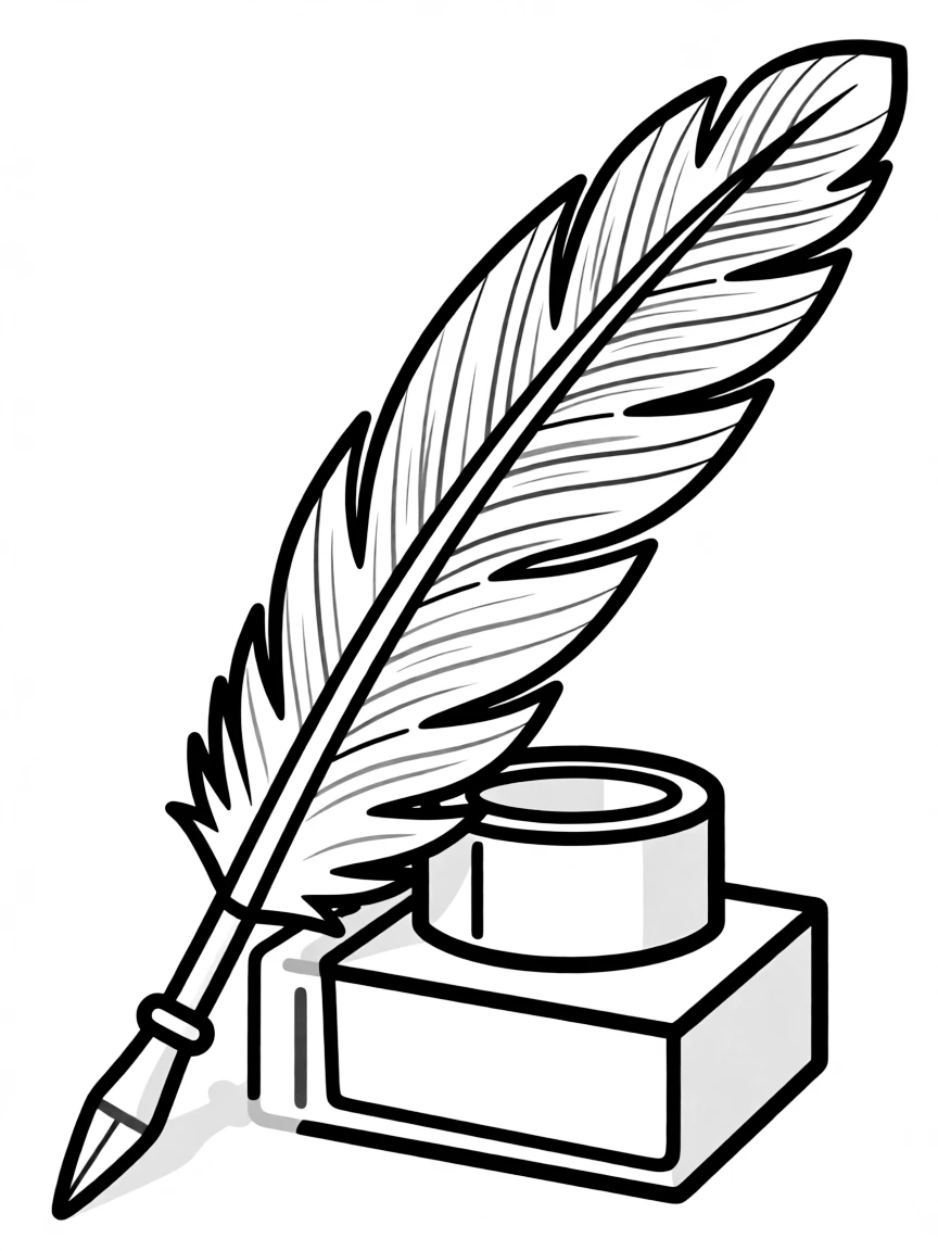 A simple outline of a historical quill pen.