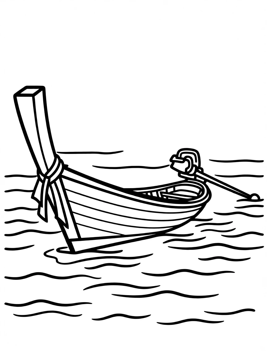 A simple outline of a Thai longtail boat for coloring.