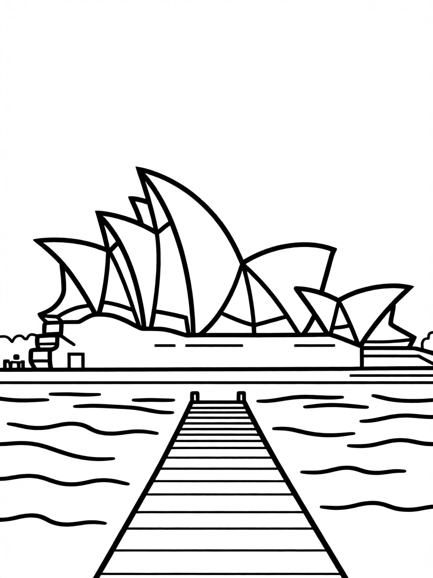 A simple outline of the Sydney Opera House for coloring.