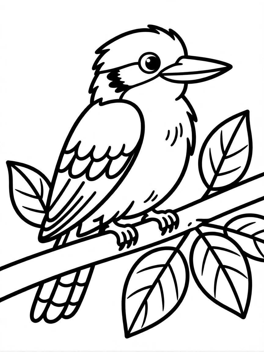 A simplified drawing of a kookaburra for coloring.