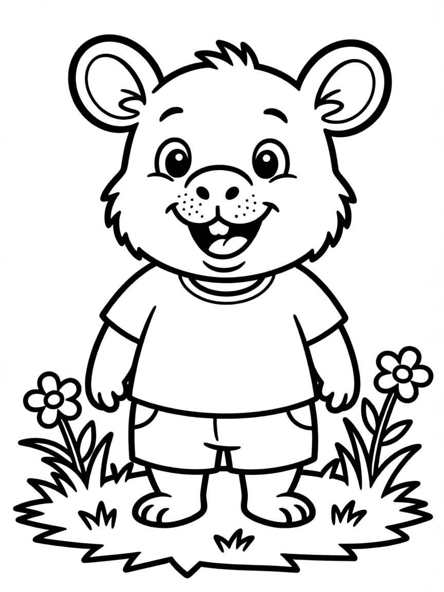 A drawing of a happy wombat for coloring.
