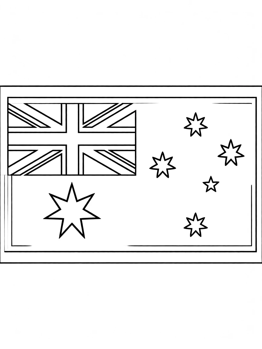 A simplified drawing of an Australian flag for coloring.