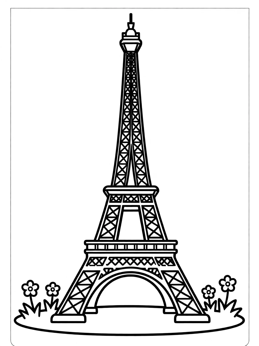 A simple outline of the Eiffel Tower for coloring.
