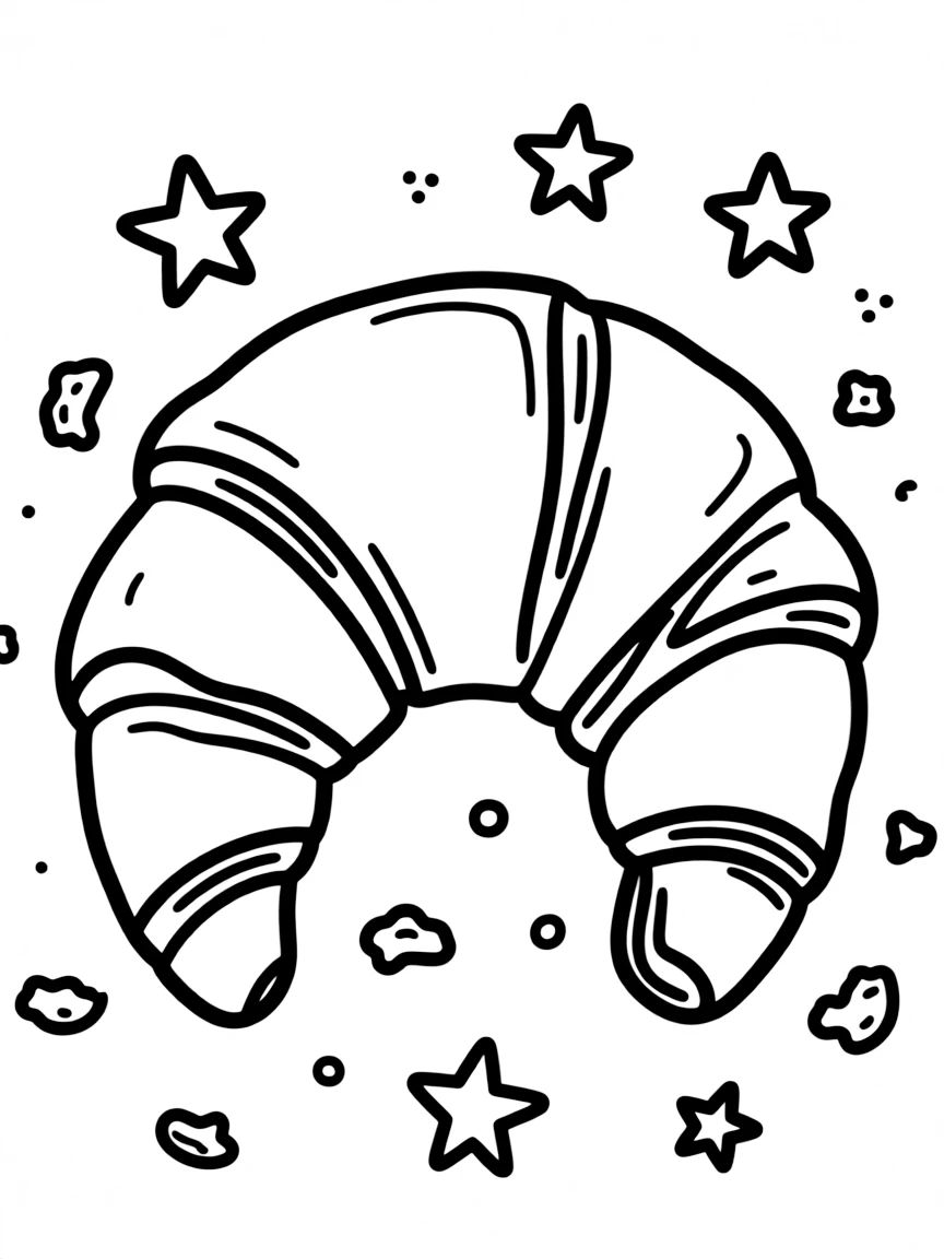 A cartoon-style drawing of a croissant for coloring.