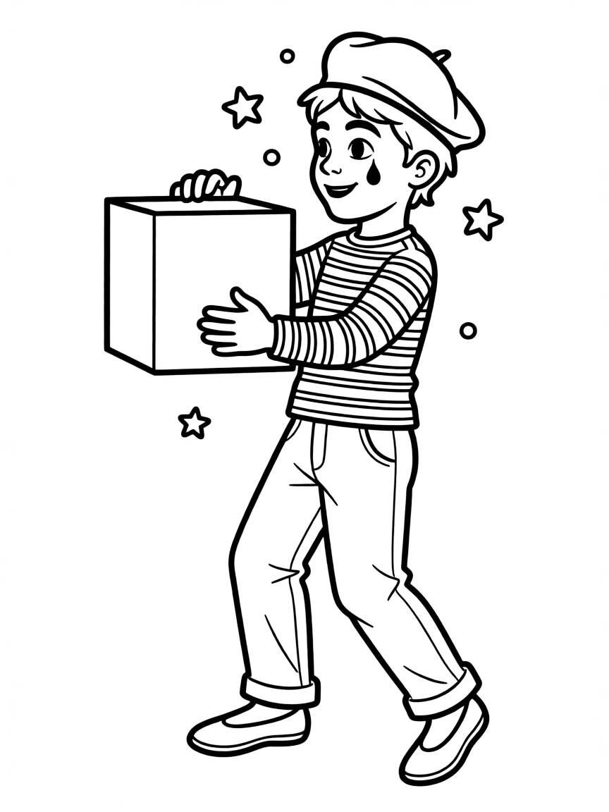 A drawing of a simplified French mime for coloring.