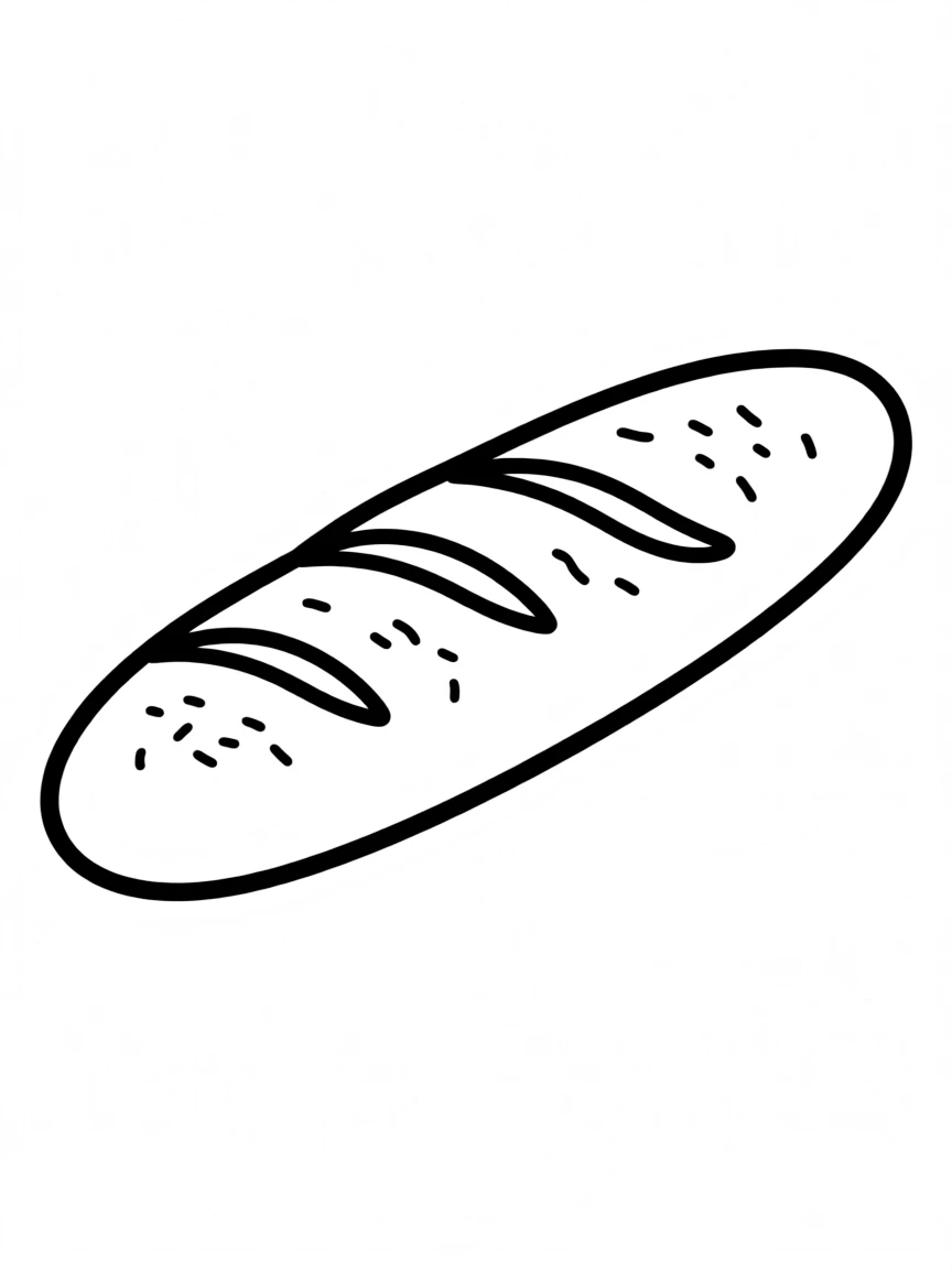A simple outline of a French baguette for coloring.