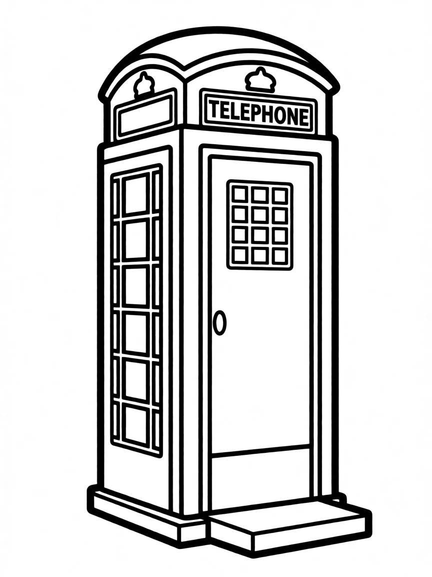 A simple outline of a red telephone booth for coloring.