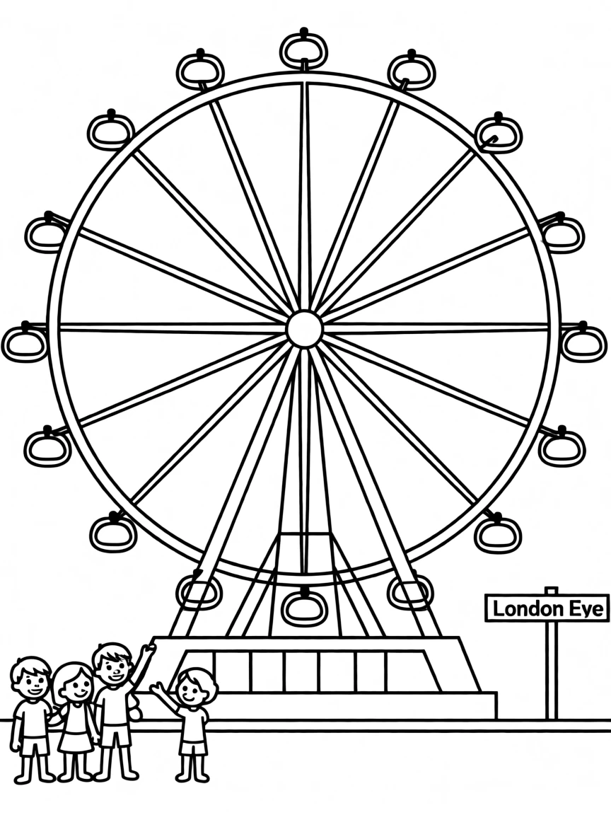 A drawing of a simplified London Eye for coloring.