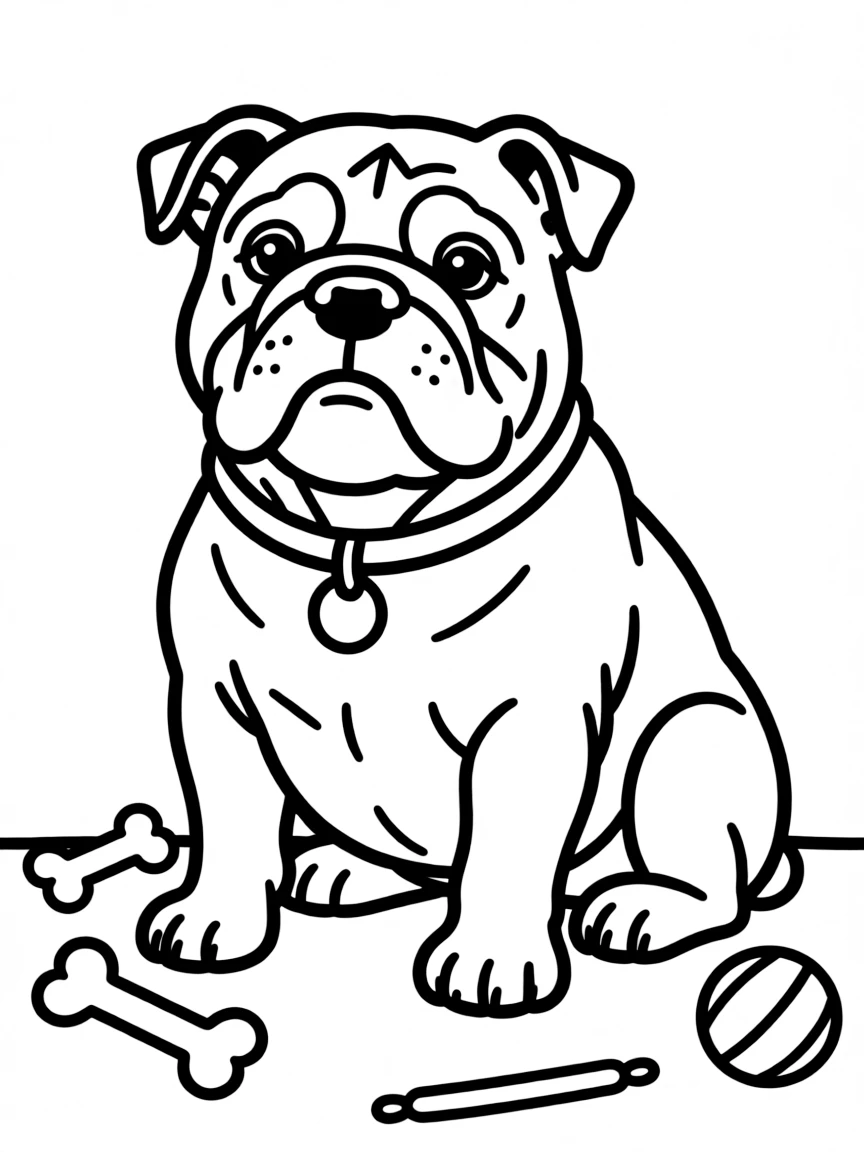 A cute drawing of a British bulldog for coloring.