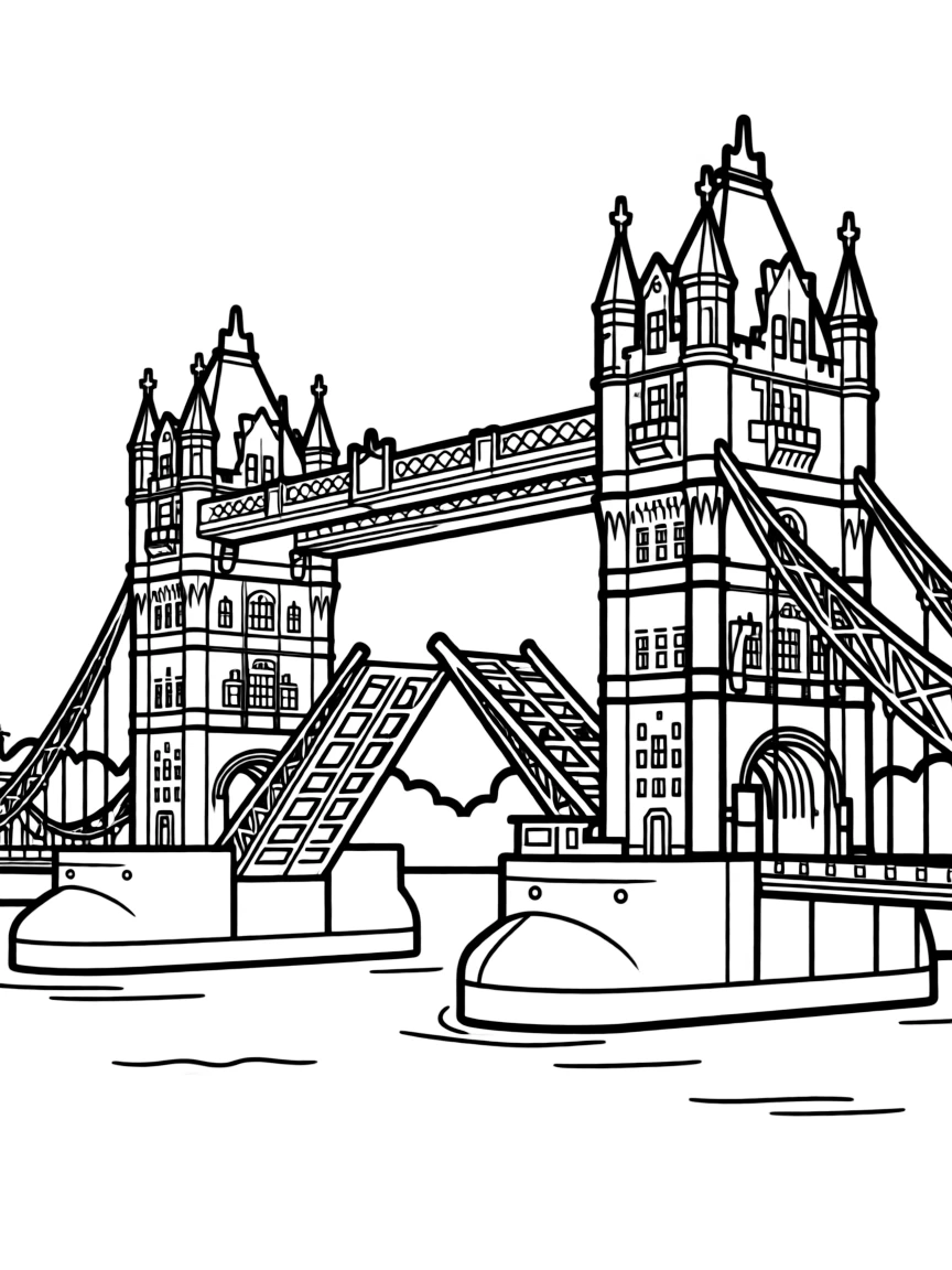 A simple outline of Tower Bridge for coloring.