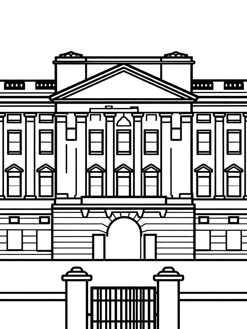 A simplified drawing of Buckingham Palace for coloring.