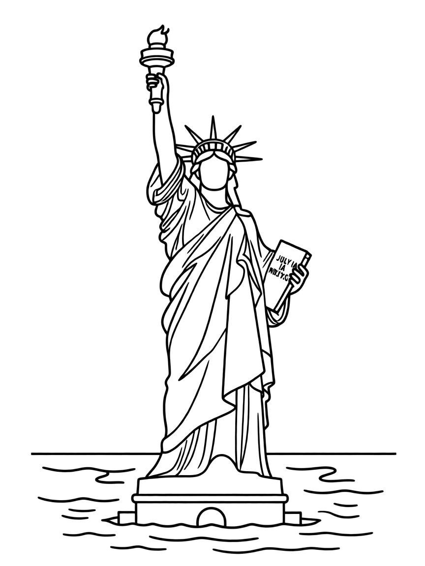 A simple outline of the Statue of Liberty for coloring.