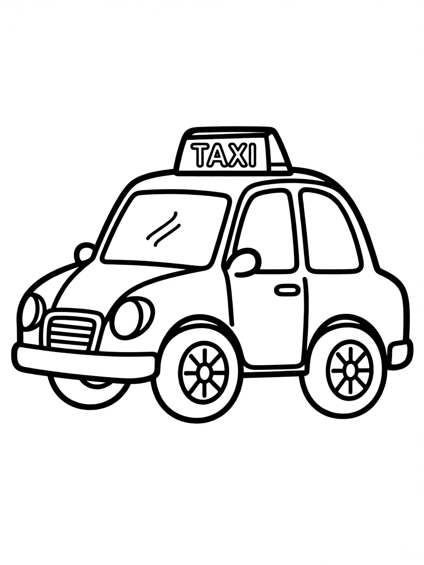 A simplified drawing of a yellow taxi cab for coloring.