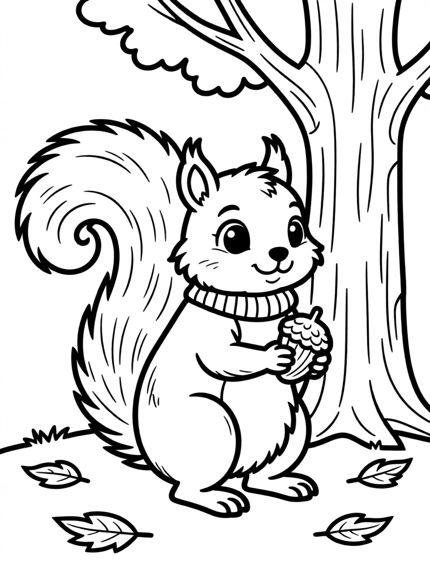 A cute drawing of a Central Park squirrel for coloring.