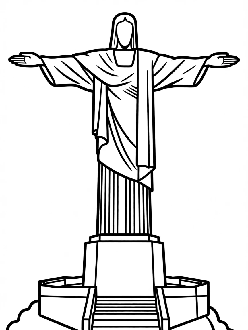 A simple outline of Christ the Redeemer for coloring.