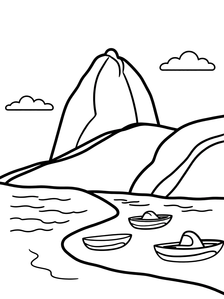 A simple outline of Sugarloaf Mountain for coloring.