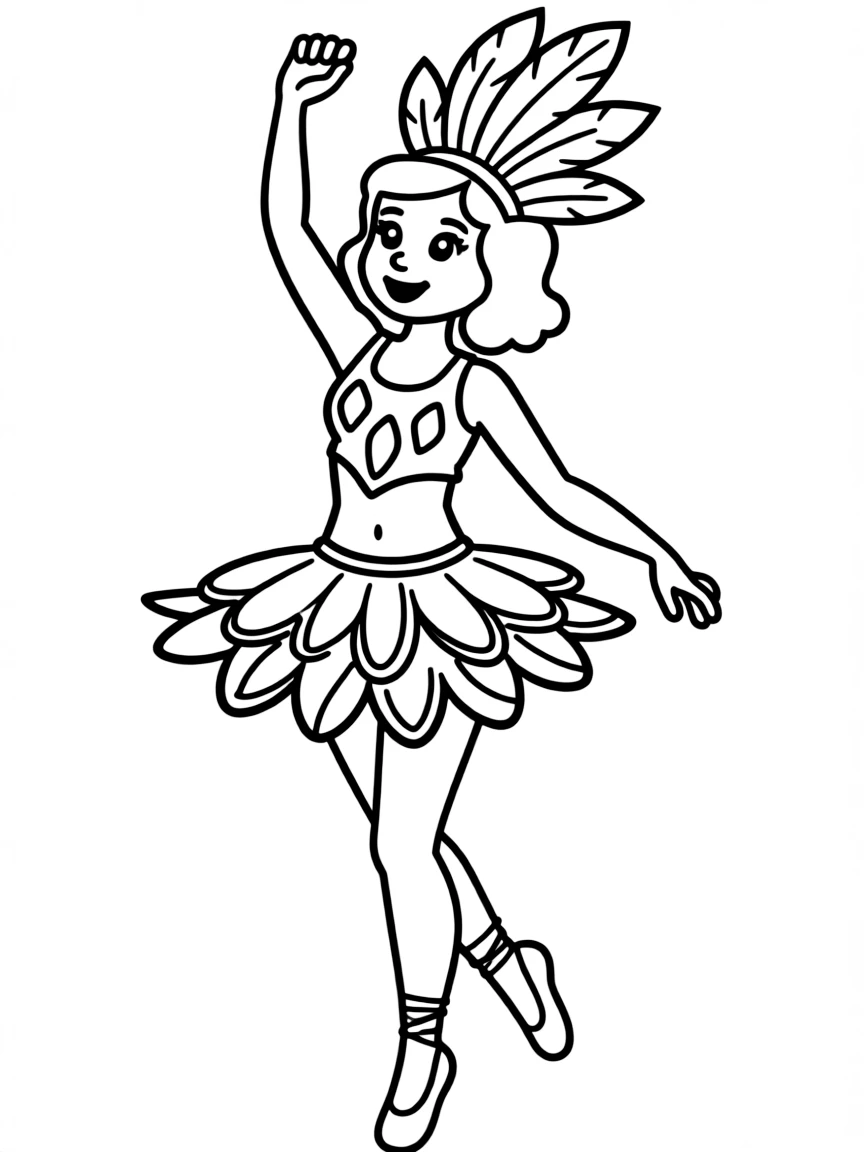 A simplified drawing of a samba dancer for coloring.