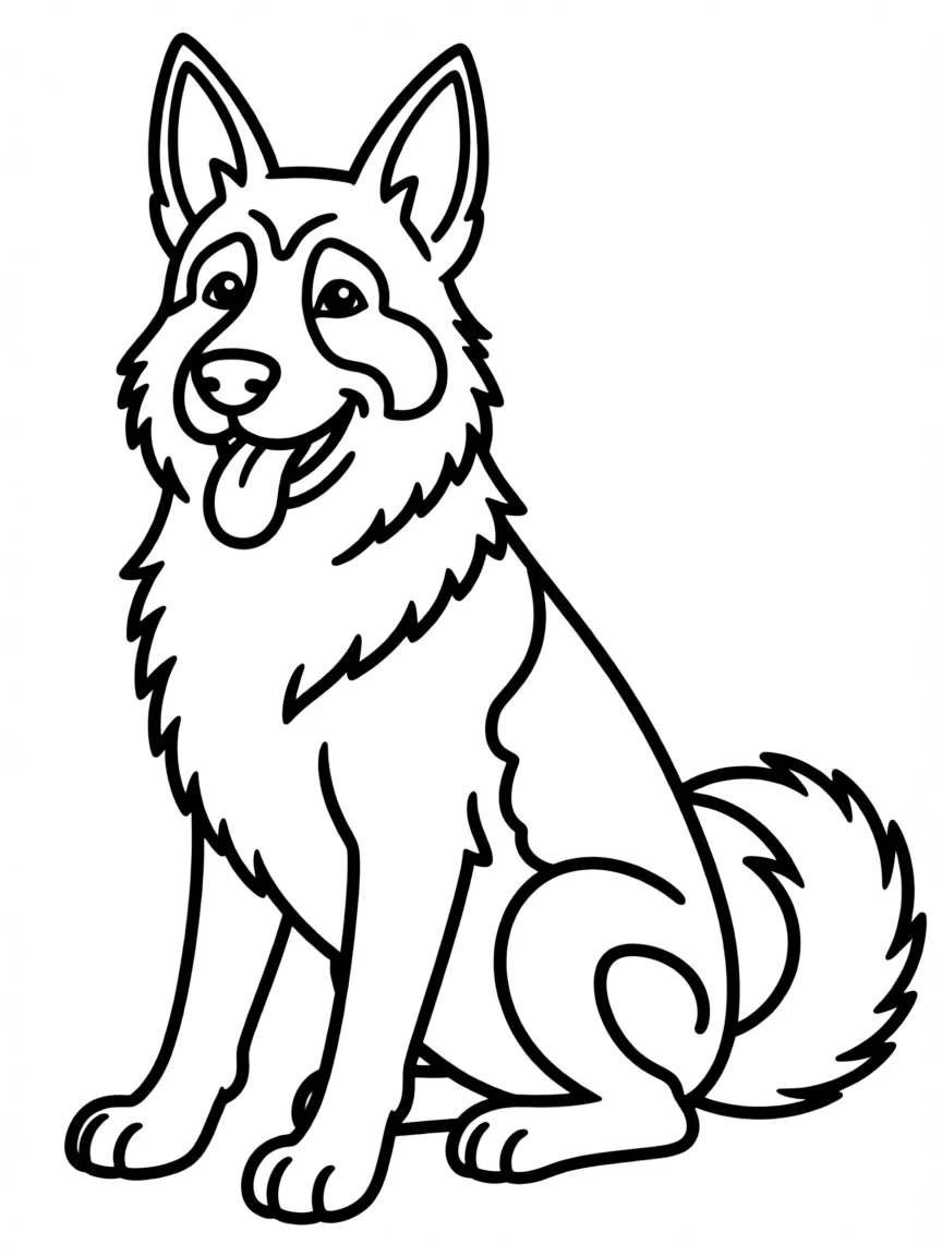 A simplified drawing of a German shepherd dog for coloring.