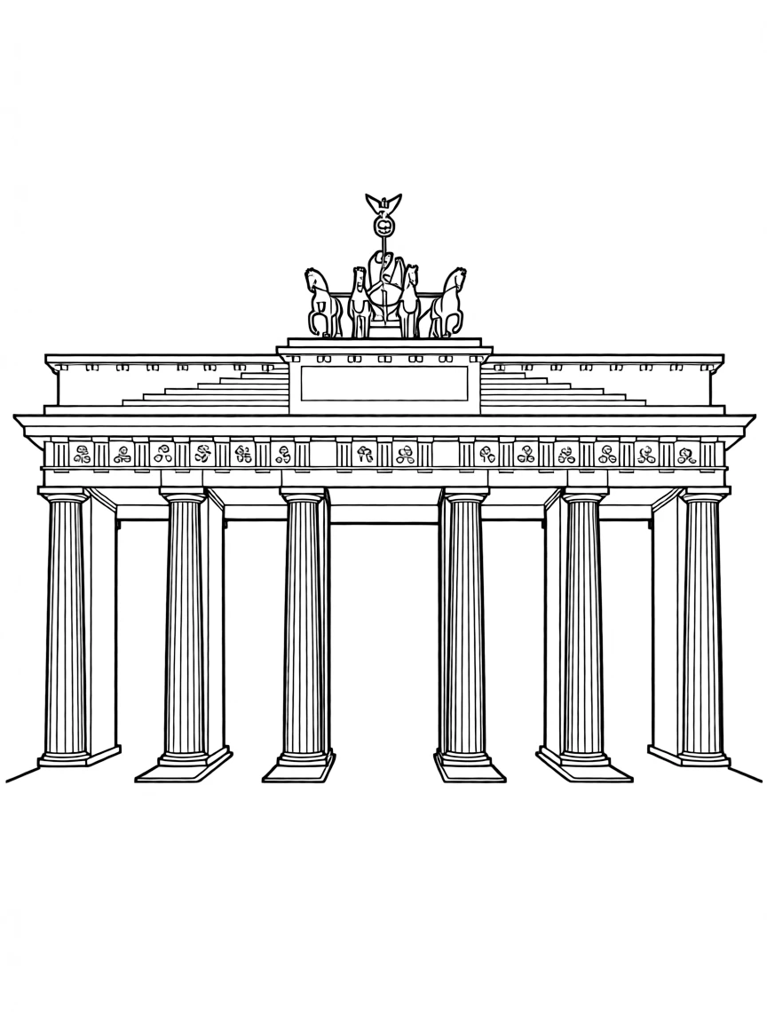 A simple outline of the Brandenburg Gate for coloring.