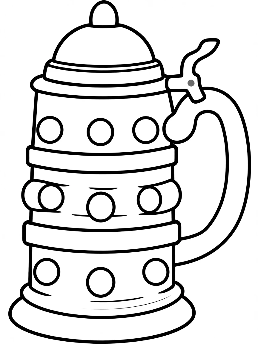 A simplified drawing of a beer stein for coloring.