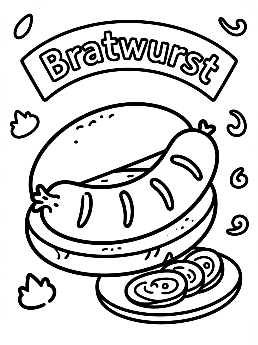 A simplified drawing of a Bratwurst for coloring.
