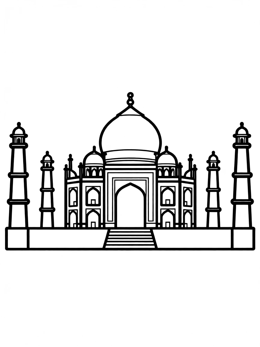 A simple outline of the Taj Mahal for coloring.