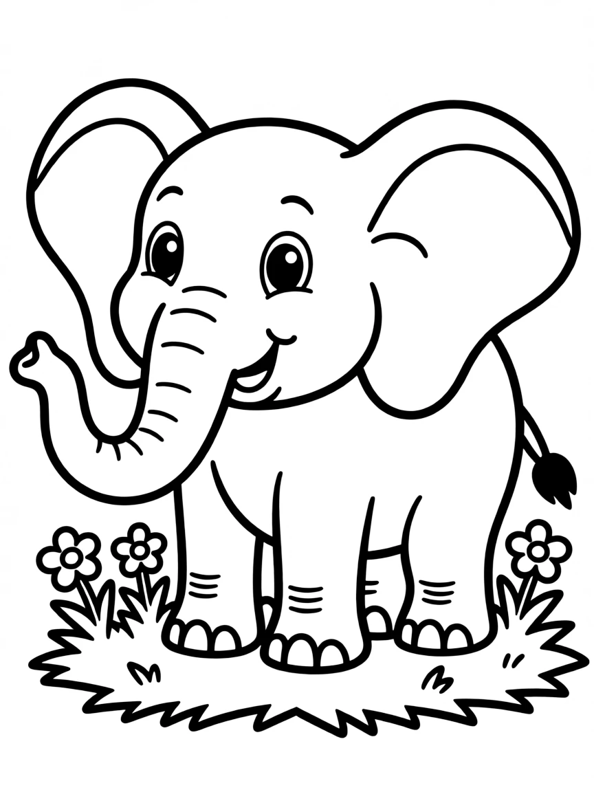 A simplified drawing of an elephant for coloring.