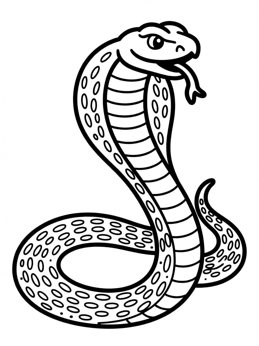A simple outline of a cobra for coloring.