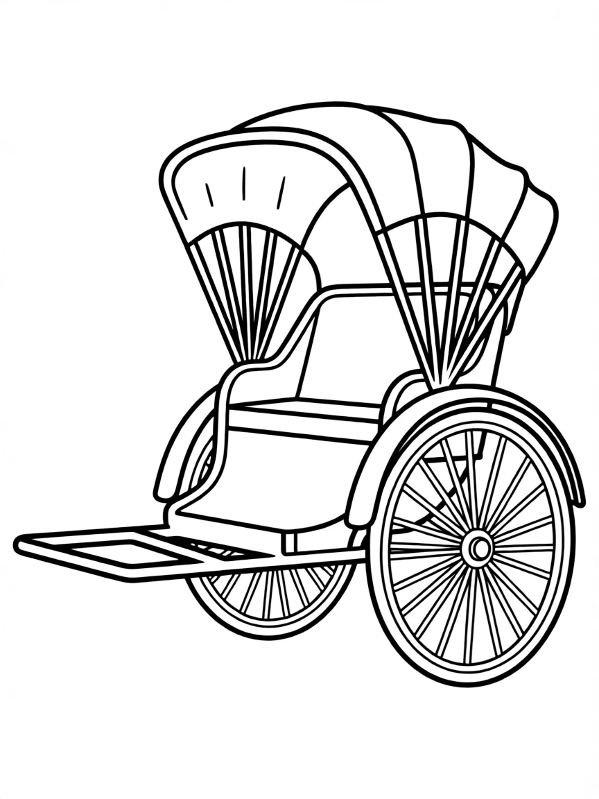 A drawing of a simplified rickshaw for coloring.